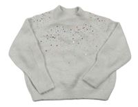 Svetlosivý chlpatý crop sveter s flitrami C&A