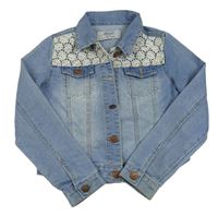 Světlemodrá riflová crop bunda s krajkovými kytičkami Denim Co.