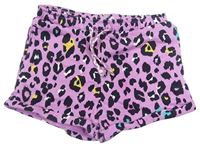 Starofialovo-čierno-farebné vzorované teplákové kraťasy s volánikmi zn. Matalan