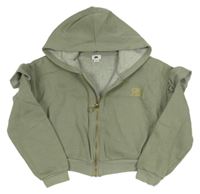Khaki prepínaci oversize crop mikina s logom a volánikmi a kapucňou RIVER ISLAND
