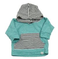 Modrozelená melírovaná mikina s vreckom a kapucňou