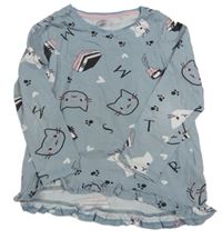 Modrošedá tunika s kočičkami a knihami little kids