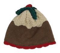 Hnědo-smetanová pletená vánoční čepice - puding Next