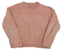 Ružový melírovaný žinylkový oversize crop sveter C&A