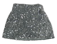 Tmavosivá zamatová sukňa s flitrami a všitými kraťasy