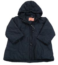 Tmavomodrý prešívaný šušťákový zateplený kabát s kapucňou FORMICULA