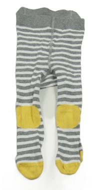 Šedo-bílo-okrové pruhované punčocháče 