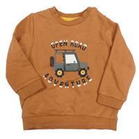 Medová mikina s jeepem a nápismi F&F