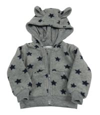 Šedý melírovaný fleecový podšitý bomber s hviezdičkami a kapucňou s uškami early days