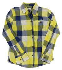 Citronovo-tmavomodro-bílá kostkovaná vzorovaná košile s nápisy name it.