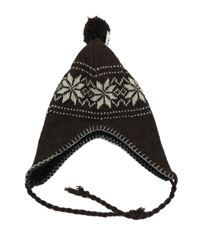 Nové - tmavohnědá pletená čepice s vločkami a bambulí