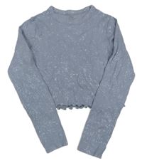 Šedofialovo-strieborné melírované rebrované crop tričko M&S