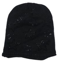 Čierna pletená čapica s hvězdičkami z kamínků