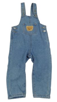 Modré rifľové na traké nohavice s vreckom s medvedíkom SHEIN