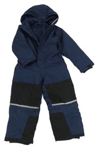 Tmavomodro-černá šusťáková zimní kombinéza s kapucí bpc