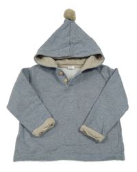 Sivo-modrá melírovaná mikina s kapucňou s brmbolcom H&M