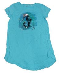 Azurová tunika s mořským koníkem z překlápěcích flitrů YIGGA