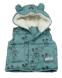 Šalvějová prešívaná šušťáková zateplená vesta s Mickey a kapucňou George