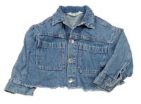 Modrá šisovaná rifľová crop bunda s golierikom H&M