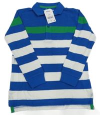 Nové - cobaltově modro-bílo-zelené pruhované mikinotriko s golierikom Next