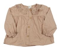 Pudrová blúzka s volániky a golierikom s madeirou H&M