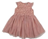 Starorůžové tylovo/krajkové šaty s motýlky a volánky PRIMARK