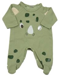 Khaki žebrovaný overal s dinosaurem 