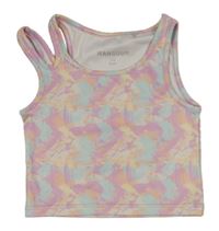 Ružovo-modro-žltý vzorovaný športový crop top Manguun