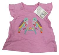 Nové - ružové melírované tričko s vtáčky Mothercare