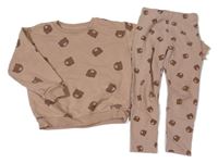 2Set - Hnědá oversize mikina s medvídky + teplákové legíny 