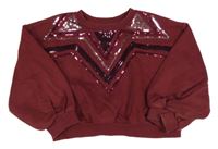 Tmavovínová oversize crop mikina s flitrami Nutmeg