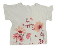 Bílé tričko s květinami a madeirou Matalan