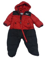 Červeno-čierna šušťáková zimná kombinéza s kapucňou DKNY