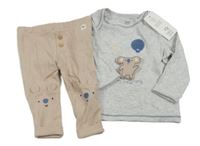 Nové - 2set - Šedé melírované žebrované triko s koalou + béžové žebrované tepláky F&F
