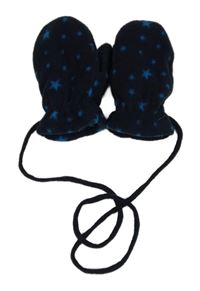 Tmavomodré fleecové palcové rukavice na šňůře s hvězdami Topomini