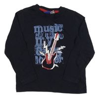 Tmavomodré triko s kytarou a nápisem Lupilu