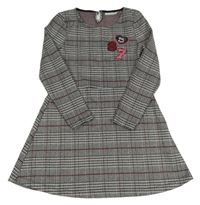 Černo-šedo-vínové kostkované šaty s nášivkami Pepperts