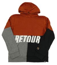 Skořicovo-černo-šedá mikina s nápisem a kapucí Retour