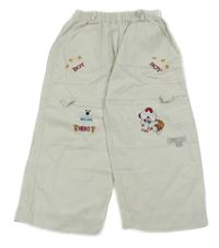 Svetlobéžové plátenné nohavice s medveďmi a hviezdami