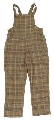 Hnědo-černo-růžové kostkované laclové kalhoty Next