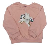 Nové - Růžová mikina s jednorožcem z flitrů Jeff&Co