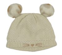 Béžová žinylková čapica s ňufáčikom  a bambulemi Nutmeg