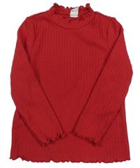 Červené rebrované úpletové tričko so stojačikom Shein