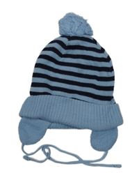 Světlemodro-čierna pruhovaná čapica s brmbolcom Lupilu