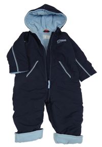 Tmavomodrá šusťáková zimní kombinéza s nápisem a kapucí Puma