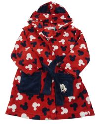 Červený chlupatý župan s Mickeym a kapucí Disney