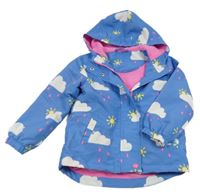 Modrá šušťáková lehce zateplená bunda s mraky a kapucňou Dunnes