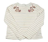 Bílo-růžové pruhované mikinotriko s výšivkami květin s flitrami Sergent Major