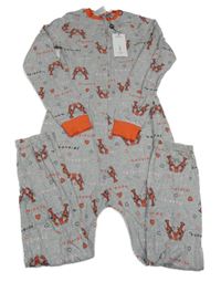 Nové - Šedý melírovaný overal s humry a srdíčky - Friends