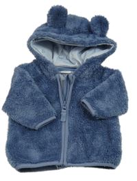 Tmavomodrá chlupatá propínací mikina s kapucí s oušky Next